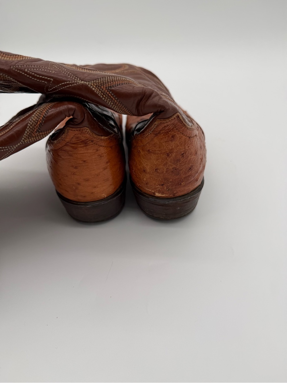 Tony Lama Two-Tone Brown Ostrich & Leather Western Boots - Picture 4 of 7